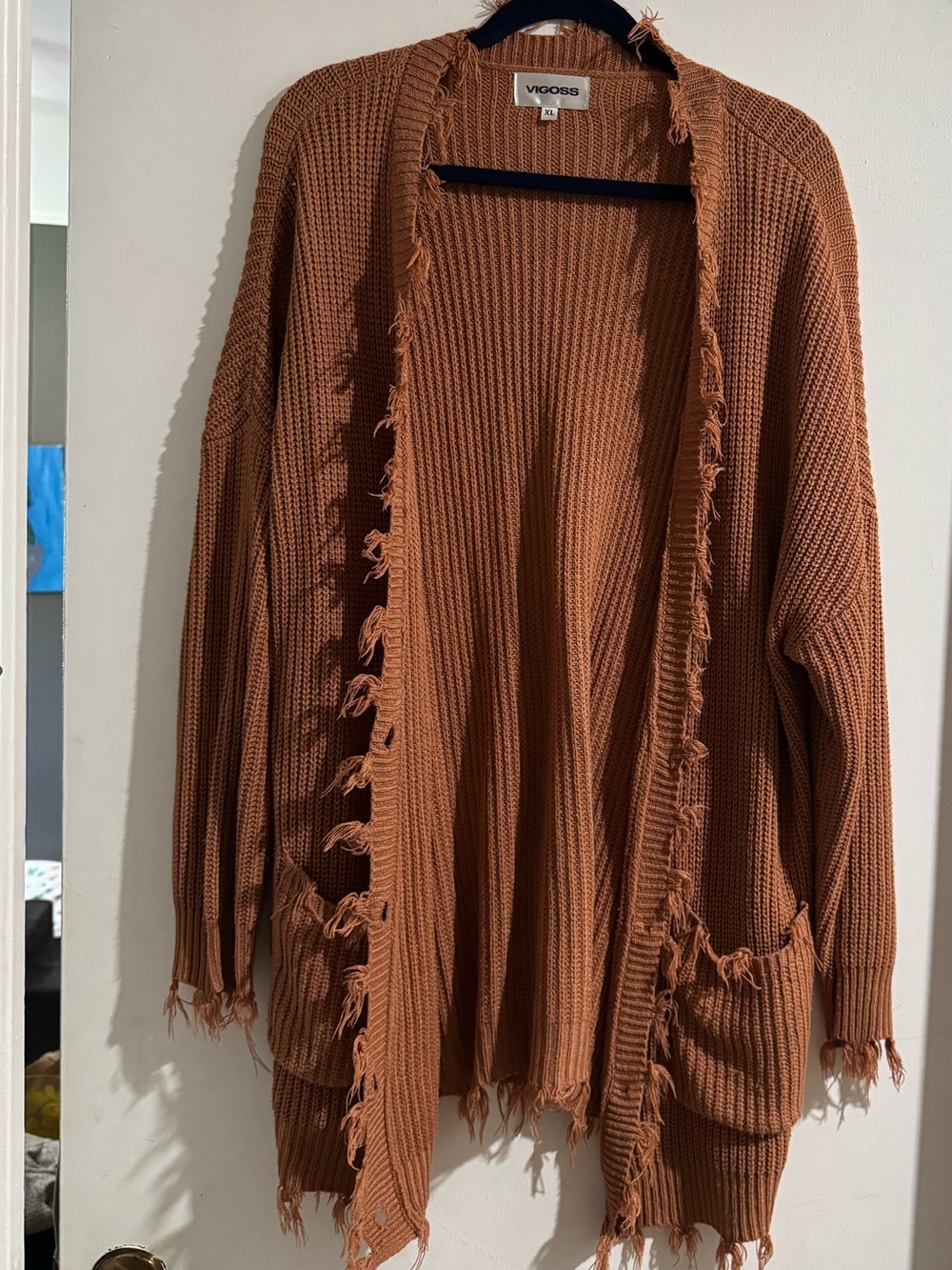 Vigoss Rust Fringe Open-Front Cardigan Sweater